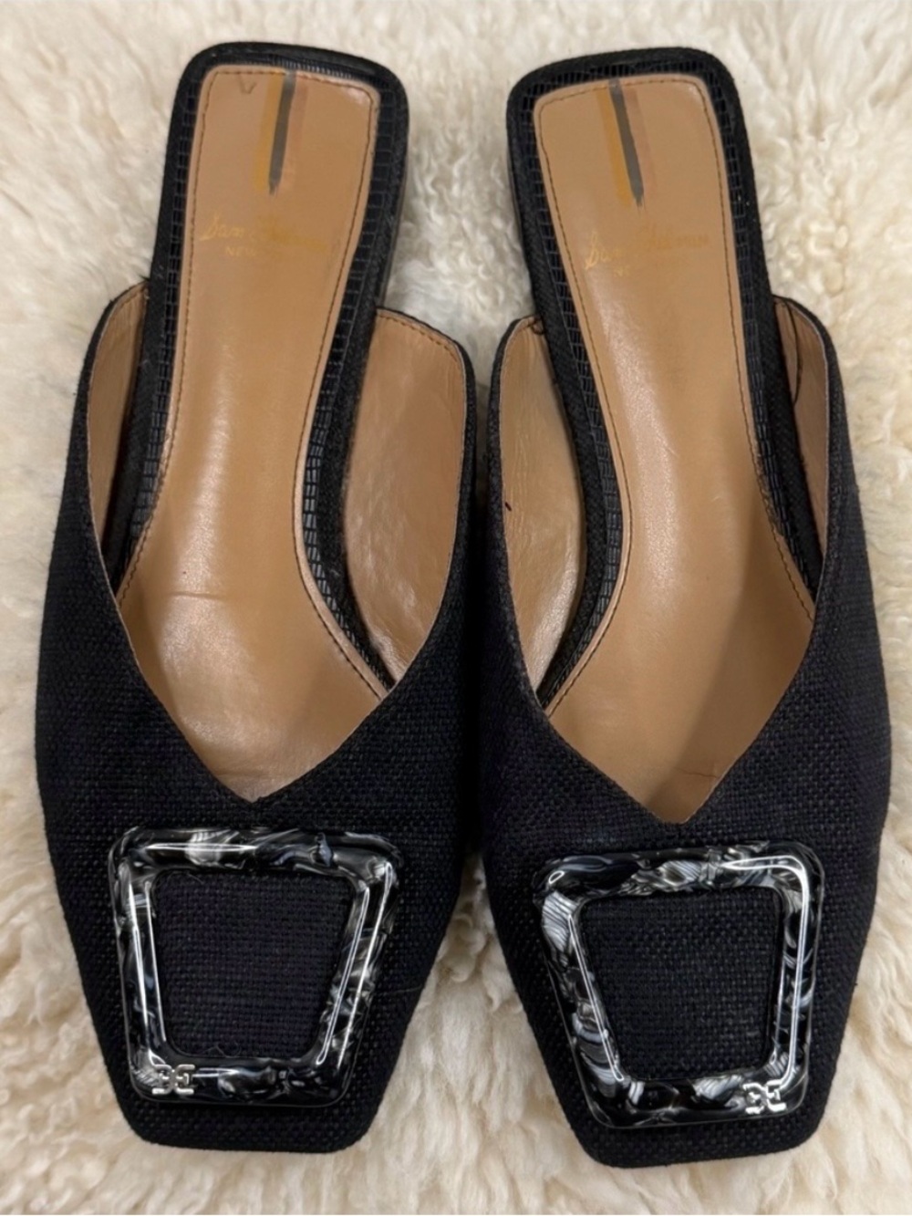 Sam Edelman Lavina Buckle Linen Black Mules